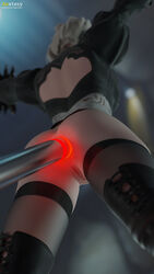 1girls 3d anal anal_sex ass auxtasy blender bondage boots female fucking_machine half_naked nier nier:_automata nier_(series) penetration pussy sex_machine solo stockings vagina white_hair yorha_2b