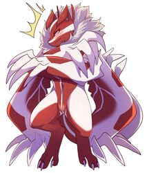 2019 alternate_color angry claws cross-popping_vein dk- female feral fluffy fur hi_res horn legendary_pokemon multi_arm multi_limb multi_wing neck_tuft nintendo original_character pink_eyes pokémon_(species) pokemon pokemon_(species) pokemon_xy pussy shiny_pokemon silver_soul silver_soul:_yveltal_form simple_background solo tuft video_games white_background white_fur wings yveltal