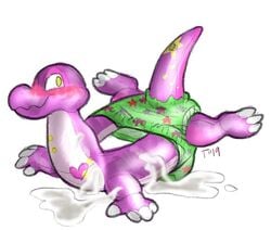 blush bodily_fluids cum cum_in_diaper dinosaur genital_fluids patterned_diaper pool_toy reptile ring scalie techno. tube