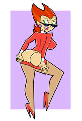 1girls ass atomictiki danny_phantom female flashing green_eyes heels high_heels looking_over_eyewear looking_over_glasses looking_over_sunglasses mooning nickelodeon penelope_spectra solo sunglasses tinted_eyewear