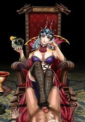 carmilla_(fate) clothed_female_nude_male cum cum_on_self cum_outside domination dominatrix fate/grand_order fate_(series) femdom footjob footjob_with_legwear hand_on_own_cheek looking_at_viewer penis sadistic sitting smile stomping thighhighs throne xzhz1996 yellow_eyes