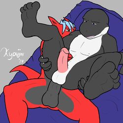 2019 anal anal_sex anthro anthro_on_anthro balls bed cetacean delphinoid digital_media_(artwork) dragon duo erection feet flat_colors front_view jake_(character) kyoujin lying male male/male male_penetrated male_penetrating mammal marine oceanic_dolphin on_back orca penetration penis scalie soles spread_legs spreading toes toothed_whale