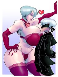 <3 1boy 1girls age_difference alternate_ass_size alternate_breast_size armwear ass big_ass big_breasts big_butt blindfold breasts cleavage clothed clothing collar crossover curvy_figure duo elbow_gloves eyeshadow female fully_clothed gloves hair half-closed_eyes hand_on_hip handwear heart huge_ass huge_breasts imminent_sex isabella_valentine large_ass larger_female legwear lingerie looking_at_partner looking_pleasured makeup male milf narrowed_eyes naughty_face navel nier nier:_automata older_female older_female_and_younger_male panties purple_eyeshadow seductive seductive_smile short_hair size_difference skimpy slb smaller_male smile smiling soul_calibur stockings straight thick_thighs thigh_highs underwear voluptuous white_hair wide_hips yorha_9s younger_male
