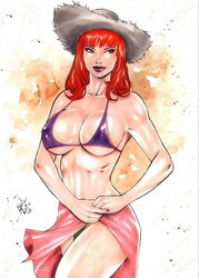 1girls 2019 alternate_costume big_breasts bikini_top bra breasts busty cleavage curvaceous curvy dated ed_benes_studio eyeshadow female female_only green_eyes green_panties green_thong hat homo_superior jean_grey lanio_sena large_breasts light_smile lipstick long_hair makeup marvel marvel_comics mascara mutant nail_polish panties pink_skirt pink_towel pinup purple_bikini_top purple_bra red_hair red_lips red_lipstick red_nail_polish red_nails signature skirt smile smiling solo standing straw_hat superheroine telepath thong towel towel_around_waist voluptuous x-men