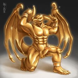 1:1 2017 abs absurd_res balls bronze censored dragon erection glistening hanagasa hi_res male male_only metal muscular pecs penis petrification sculpture solo statue wings