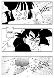 1boy 1girls balls bite black_and_white blush chichi comic cum cum_in_pussy cum_inside dragon_ball dragon_ball_super dragon_ball_z funsexydragonball monochrome page_21 sharp_fingernails son_goku sweatdrop