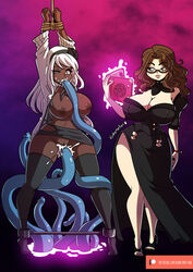 2girls areolae arms_up big_breasts black_skirt black_thighhighs blue_tentacles bondage bound_wrists breasts breasts_bigger_than_head brown_hair cleavage clothing cum cum_in_mouth cum_in_pussy cum_inside dark-skinned_female dark_skin double_penetration dress elsbeth_blackheart female female_only final_fantasy final_fantasy_xiv glasses hair hartman_hips hips hips_wider_than_shoulders hourglass_figure kinkymation large_breasts light_skin long_hair multiple_girls nipples open_mouth oral penetration penis_tentacles pussy restrained sex skirt skirt_lift slim slim_girl slim_waist spread_legs spreader_bar square_enix sucking summoning tentacle tentacle_around_leg tentacle_between_breasts tentacle_in_mouth tentacle_in_pussy tentacle_sex tentacle_summoning thick_thighs thighhighs thighs thunder_thighs thunderthighs tied tied_up torn_clothes torn_skirt vaginal_penetration video_games white_hair wide_hips