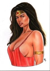 1girls 2019 alternate_costume alternate_outfit amazon arm_band big_breasts black_hair blue_eyes breasts busty casual dated dc dc_comics diana_prince ed_benes_studio eyeshadow fabiano_oliveira female female_only goddess human justice_league lipstick long_hair makeup mascara pinup princess red_lips red_lipstick red_shirt royalty shirt signature simple_background solo superheroine tan themysciran tiara upper_body white_background wonder_woman wonder_woman_(series)