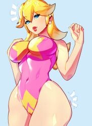 1girls big_breasts blonde_female blonde_hair blue_eyes breasts busty child_bearing_hips covered_erect_nipples covered_navel curvy female female_only highres hips large_breasts legs lipstick long_hair looking_at_viewer makeup mario_(series) nintendo one-piece_swimsuit parted_lips princess princess_peach smile swimsuit thick_thighs thighs toned voluptuous xdtopsu01