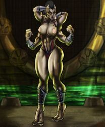 1girls 2d arms_iv big_breasts bikini_aside breasts female female_only full_body horns monster_girl mortal_kombat muscular_female sheeva sling_bikini solo tagme