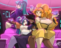 1boy 3girls adagio_dazzle alcohol aria_blaze big_breasts bimbo breasts cleavage club dark-skinned_male dark_skin equestria_girls fan_character female friendship_is_magic harem hasbro huge_breasts kimono large_breasts lounge male midnight_radiance my_little_pony nightclub original_character rainbow_rocks ronzo shonuff shonuff44 sonata_dusk the_dazzlings vip_room wine_glass