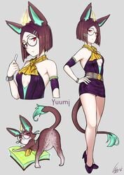 2019 absurd_res accessory animal_humanoid anus artist_request ass battle_academia_series battle_principal_yuumi beauty_mark black_fur black_hair book breasts chalk clock clothed clothing digital_media_(artwork) dipstick_tail domestic_cat english_text eyewear felid felid_humanoid feline feline_humanoid felis female feral fingers footwear fur glasses green_fur grey_background hair hair_accessory hairclip half-closed_eyes hand_on_hip hi_res high_heels holding_object humanoid league_of_legends looking_at_viewer looking_back mammal mammal_humanoid mole_(marking) multicolored_tail presenting presenting_hindquarters red_eyes riot_games shoes short_hair simple_background small_breasts standing text video_games watch wristwatch x_anus yuumi_(lol)