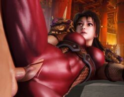 1boy 3d abs bodysuit breasts female highres huge_breasts latex leg_up li_long mrstranger muscular_female partial_male penis pussy sex skin_tight soul_calibur taki thick_thighs torn_bodysuit torn_clothes uncensored