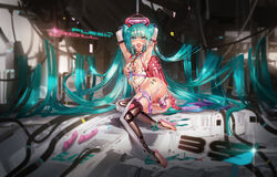 1girls anal anal_beads anal_penetration armwear backpack ball_gag blue_eyes blue_hair blush bondage bound breasts dildo female female_only femsub gag hatsune_miku high_heels kvpk5428 medium_breasts nipple_piercing nipples open_toe_shoes sex_toy stockings tagme thighhighs twintails vaginal_penetration vocaloid