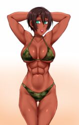 1girls abs bikini breasts cleavage dark-skinned_female dark_skin female female_only looking_at_viewer muscles muscular muscular_female nude solo twrlare