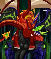 2019 anthro ass bakugan balls claws dharak digital_media_(artwork) drago_(bakugan) dragon duo erection hi_res horn male male/male nude open_mouth penis sellon smile teeth tongue tongue_out wings