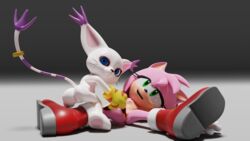 3d 3d_(artwork) 4k absurd_res amy_rose crossover digimon digimon_(species) digital_media_(artwork) duo felid feline female female/female ganondork gatomon hi_res mammal shounen_jump sonic_(series) teal_rabbit the_little_v yuri