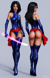 1girls 3d ass back_view betsy_braddock black_hair blue_gloves blue_leotard blue_thighhighs boots breasts eyeshadow female female_only from_behind front_view gloves high_heel_boots homo_superior leather_boots leotard lipstick long_hair looking_back makeup marvel marvel_comics mascara medium_breasts mutant nipple_bulge nipples pinup psylocke purple_eyes red_lips red_lipstick red_sash sash signature skintight solo standing straight_hair superheroine thigh_boots thigh_high_boots thighhigh_boots thighhighs thighs tiangtam tiptoes x-men