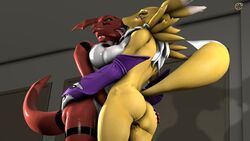 2girls 3d andrey_4k anthro anthro_only big_breasts canine digimon duo female female_ejaculation fingering furry genderswap genderswap_(mtf) guilmon hands_on_ass huge_breasts indoors interspecies looking_pleasured mammal nipples open_mouth renamon reptile rule_63 scalie shadow shiny_skin tail teeth tongue tongue_out watermark yuri