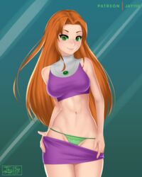 1girls clothed clothed_female dc female female_only green_eyes green_panties jay156 non-nude panties red_hair solo starfire straight tagme teen_titans undressing