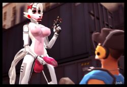 3d breasts five_nights_at_freddy's five_nights_at_freddy's_2 fox furry futa/male futa_on_male futanari intersex jerek_(artist) mangle_(fnaf) pink_breasts pink_penis pistol scout scout_(team_fortress_2) team_fortress_2 teasing