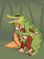 anthro anthro_on_anthro anthro_penetrated anthro_penetrating anthro_penetrating_anthro ape blonde_hair bodily_fluids claws crocodilian diddy_kong_racing dixie_kong donkey_kong_(series) duo fangs female from_behind_position green_eyes hair haplorhine hi_res kong kremling kritter krunch_the_kremling long_hair male mammal nintendo nintendo_64 nintendo_ds nintendo_ds_family penetration primate rareware reptile rocker saliva scalie sex shesamonkey straight video_games