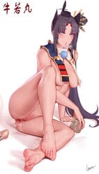 1girls absurdres ahe_gao anal_juice_string anus areolae armor ass bangs barefoot black_hair blue_panties blush bottomless breasts buttplug clitoris_piercing cum cum_in_container cum_in_cup cup erect_nipples eyebrows_visible_through_hair fate_(series) feathers feet female female_ejaculation female_focus female_only functionally_nude gaping_anus genital_piercing hair_bun hair_feathers highres japanese_armor knee_up large_breasts legs long_hair mostly_nude musk nipple_bulge open_mouth parted_bangs piercing pleasure_face pussy pussy_ejaculation pussy_juice pussy_juice_trail rosaline shaved_pussy side_bun side_ponytail simple_background soles solo thighs toenails toes tongue tongue_out underwear ushiwakamaru_(fate/grand_order) veins veiny_breasts very_long_hair visible_breath