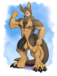 abs armpit_hair athletic balls big_balls big_penis flexing fluffy hi_res jack_(jelomaus) kangaroo macropod male_only mammal marsupial muscular nipples penis piercing pubes septum solaxe_(artist)