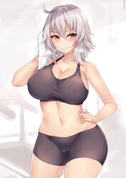 1girls big_breasts blush breasts cameltoe cleavage fate/grand_order fate_(series) female female_only jeanne_alter kuavera large_breasts looking_at_viewer midriff navel short_hair shorts solo sports_bra tank_top tight_clothing white_hair yellow_eyes