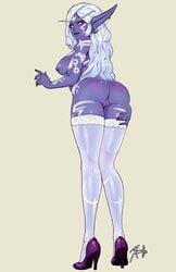 1girls 2019 anus areolae ass big_ass breasts clothing curvy elf female female_only high_heels lipstick nightborne nipples pointy_ears purple_heels pussy solo thighhighs video_games warcraft world_of_warcraft xinaelle