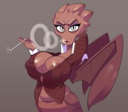 1girls anthro big_breasts cleavage dean_abigail_hardscrabble disney female furry gilf huge_breasts mature_female monsters_inc monsters_university no_humans pixar smoking somescrub