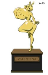 areolae ass big_ass big_breasts breasts bunny_ears bunny_girl bunny_tail bunnysuit female gold gold_statue hyperflannel mario_(series) nipples pedestal queen_valentina solo statue super_mario_rpg white_background