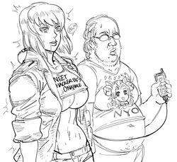 1boy 1girls bb_(baalbuddy) big_breasts breasts busty crop_top cyborg cyborg_girl degrading_accessory fat_man female female_protagonist ghost_in_the_shell ghost_in_the_shell_stand_alone_complex hacking hypnosis intelligence_loss jacket kusanagi_motoko mind_control monochrome navel neckbeard robot_girl sex_slave sexbot short_hair simple_background sleeves_rolled_up tagme tech_control ugly_bastard ugly_man underboob white_background