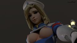 3d alternate_costume beret big_breasts blender blizzard_entertainment blonde_hair breasts breasts_out combat_medic_ziegler looking_at_viewer mercy overwatch swursterotic