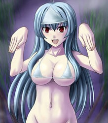 a_bu bikini blue_hair breasts large_breasts long_hair navel open_mouth quiz_magic_academy red_eyes satsuki_(quiz_magic_academy) see-through smile swimsuit