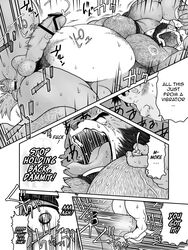 balls bear biceps big brown_fur brown_nose chest_tuft chubby closed_eyes comic dialogue english_text erection fur gay hair human licking lying male muscles neyukidou nipple_play nipples nose_bump open_mouth penis sex_toy sweat text the_bear_in_the_forest tongue vibrator yaoi