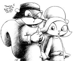 belt brothers_grinn english_text furry hat monochrome open_mouth penny_squirrel secret_squirrel secret_squirrel_show tail uncut