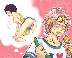 carrot female genderswap_(mtf) glasses_on_head japanese koby_(one_piece) luffyzaki_(one_piece) male marine_(one_piece) one_piece pink_hair rule_63 straight_hair thought_bubble