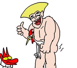 3boys cartoon_network chicken chicken_(cow_and_chicken) cow_and_chicken demon devil gay guile human interspecies male male/male male_only straight_hair street_fighter tagme the_red_guy voyeur voyeurism yaoi zoophilia