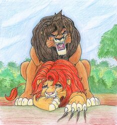 disney feral feral_on_feral gay kovu male male_only simba tagme the_lion_king the_lion_king_ii:_simba's_pride traditional_media_(artwork)