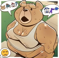 annoyed_expression annoyed_face belly_hang belly_overhang big_belly chubby_male gay moobs obese_male superchub sweaty_body tank_top ted_(film) ted_(ted) trashtoonz