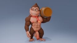 3d_(artwork) abs anthro ape balls barrel biceps big_penis brown_eyes digital_media_(artwork) donkey_kong_(character) donkey_kong_(series) foreskin genitals gorilla haplorhine hi_res humanoid_genitalia humanoid_penis male male_focus male_only mammal muscular muscular_male navel necktie nintendo nipples pecs penis primate prrle smile solo vein veiny_penis