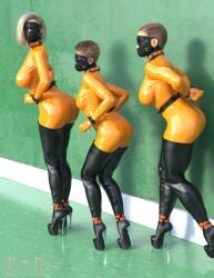 3d 3d_render 3girls blindfold blindfolded bondage boots bound collar errant3d female female_focus female_only femsub fully_clothed gag gagged high_heels latex latex_clothing orange_clothing platform_heels png shiny_clothes thigh_high_boots tight_clothing