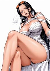 ai_generated alluring almost_naked almost_nude big_breasts big_breasts black_hair blue_eyes blush blush breasts breasts glasses long_hair looking_at_viewer nico_robin one_piece post-timeskip ribbon ribbon_only ribbons seducing seduction seductive seductive_body seductive_eyes seductive_gaze seductive_look seductive_mouth seductive_pose shiny_hair shiny_skin steamy_breath sunglasses sunglasses_on_head sweat sweatdrop sweating sweaty sweaty_body voluptuous voluptuous_female yashin