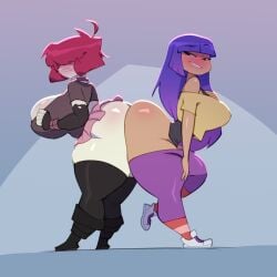 2girls ass ass_to_ass big_ass big_breasts bigdad bottomless breasts bubble_butt clothing crossover dat_ass fat_ass gaz_membrane glitch_techs hair_over_eyes huge_ass invader_zim large_ass miko_kubota thick_ass thick_thighs wide_hips