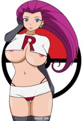 1girls alpha_channel alternate_breast_size areolae big_breasts black_gloves blue_eyes breasts cameltoe clothed deviantart earrings elbow_gloves eye_contact female gloves gosha420 hand_on_face hand_on_head huge_breasts human jessie_(pokemon) large_breasts lipstick long_hair looking_at_viewer midriff miniskirt navel nintendo nipple_slip nipples panties pokemon pokemon_rgby purple_hair red_lipstick red_panties shirt skirt smile smiling solo tank_top team_rocket text thick_thighs thigh_boots thigh_gap underboob watermark wide_hips