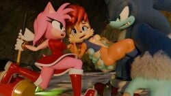 3d_(artwork) amy_rose archie_comics blue_eyes breasts clothed clothing digital_media_(artwork) female ganondork green_eyes hi_res male partially_clothed penetration rotalice2 sally_acorn sega sonic_the_hedgehog sonic_the_hedgehog_(archie) sonic_the_hedgehog_(comics) sonic_the_hedgehog_(series)