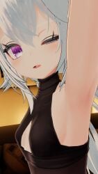 3d armpit blue_eyes cleavage_cutout eyelashes female female_focus female_only filian filian_(vtuber) filiannevr filipino indie_virtual_youtuber leotard one-piece_swimsuit shaved_armpit side_view sideboob small_boobs small_breasts sole_female streamer tagme tomboy virtual_youtuber vrchat vtuber white_hair