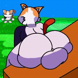 alt_version ass balls big_ass cat_ears cat_tail catto_boi pixelated retro shaded sitting_on_table