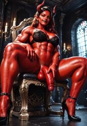 ai_generated big_penis demon demoness devilworship futanari heels huge_cock large_penis muscular muscular_futanari penis red_body thick_thighs